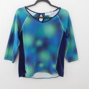 D & Co Active Womens 3/4 sleeve Stretch Knit Top Size M Keyhole Neck